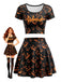2PCS Set Top Corto e Gonna Arancione Anni '60 di Halloween con Stampa Zucca