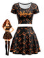 2PCS Set Top Corto e Gonna Arancione Anni '60 di Halloween con Stampa Zucca