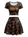 2PCS Set Top Corto e Gonna Arancione Anni '60 di Halloween con Stampa Zucca 2