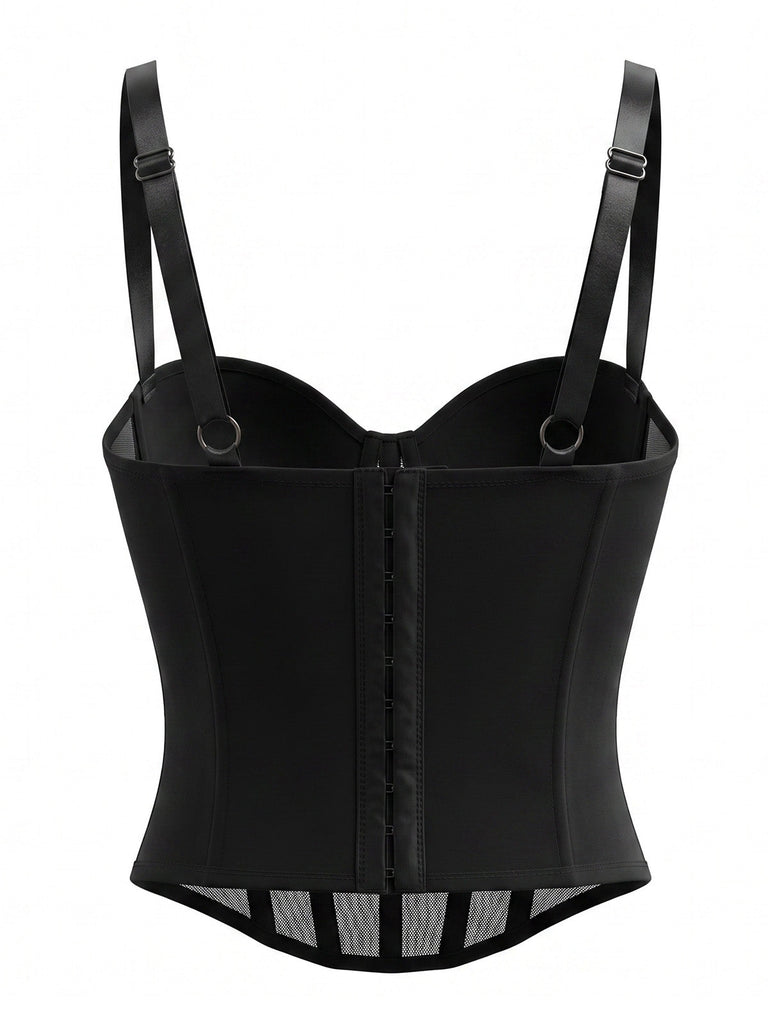 Top Nero Anni '80 Gotico Catene a Croce con Perline Corsetto 2