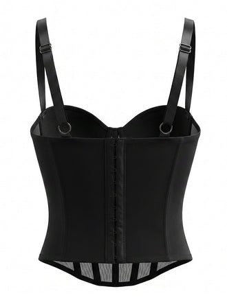 Top Nero Anni '80 Gotico Catene a Croce con Perline Corsetto 2