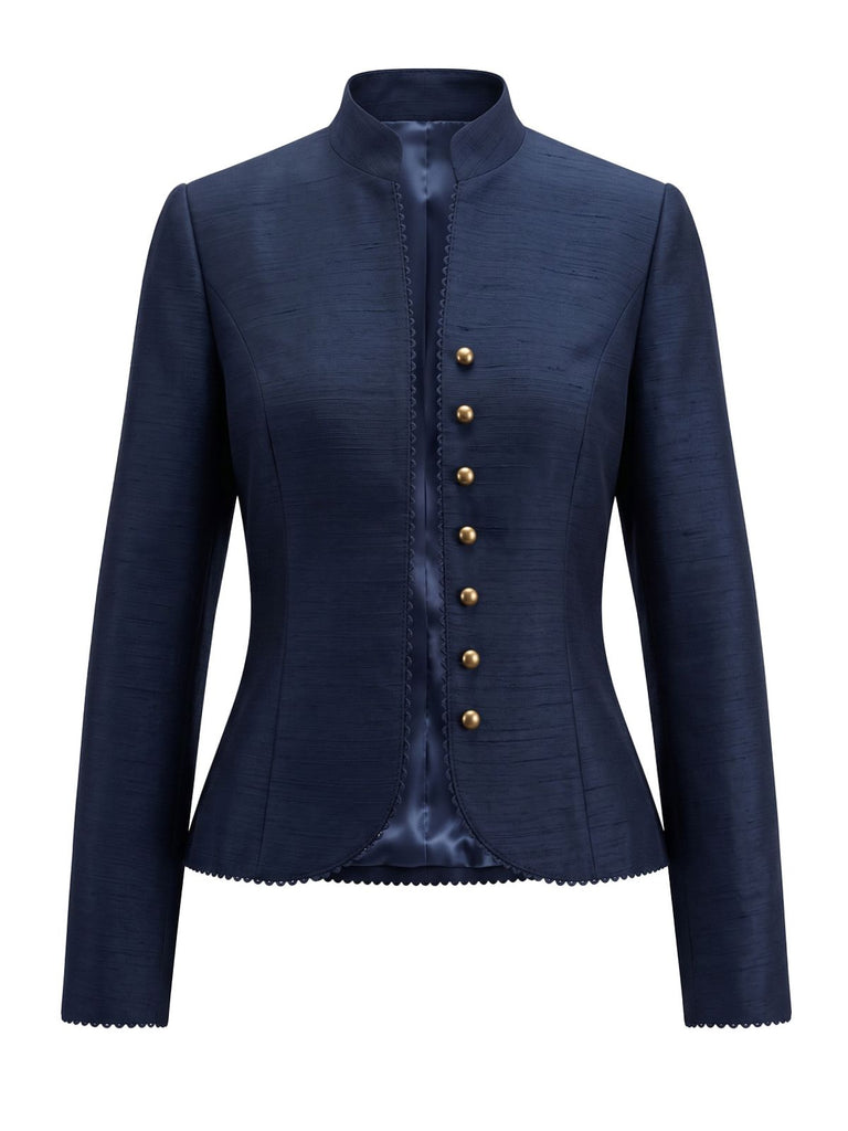 Giacca Blu Marino Anni '50 Nautica Aderente con Colletto Alto e Bottoni
