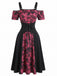 Abito Rosa Violaceo Anni '50 Gotico di Halloween Floreale con Corsetto