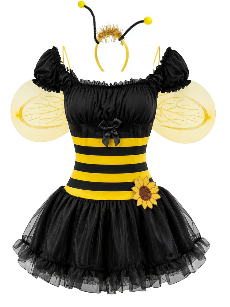 5PCS Completo Costume Giallo e Nero Anni '50 da Ape per Festa Horror