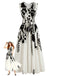 Abito Midi Beige Anni '40 Floreale con Scollo a V Senza Maniche