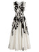 Abito Midi Beige Anni '40 Floreale con Scollo a V Senza Maniche