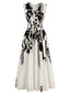 Abito Midi Beige Anni '40 Floreale con Scollo a V Senza Maniche