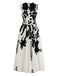 Abito Midi Beige Anni '40 Floreale con Scollo a V Senza Maniche