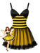 Abito Yellow And Black Anni '50 di Halloween Ape a Righe in Rete Patchwork