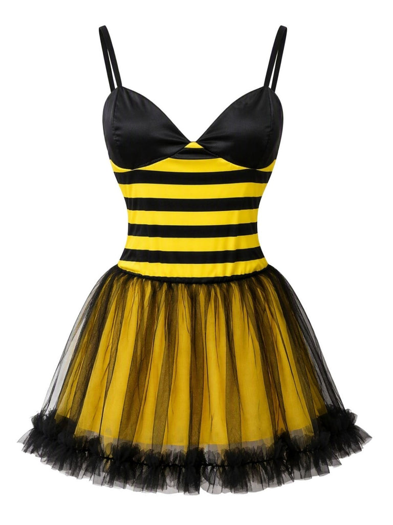 Abito Yellow And Black Anni '50 di Halloween Ape a Righe in Rete Patchwork 2