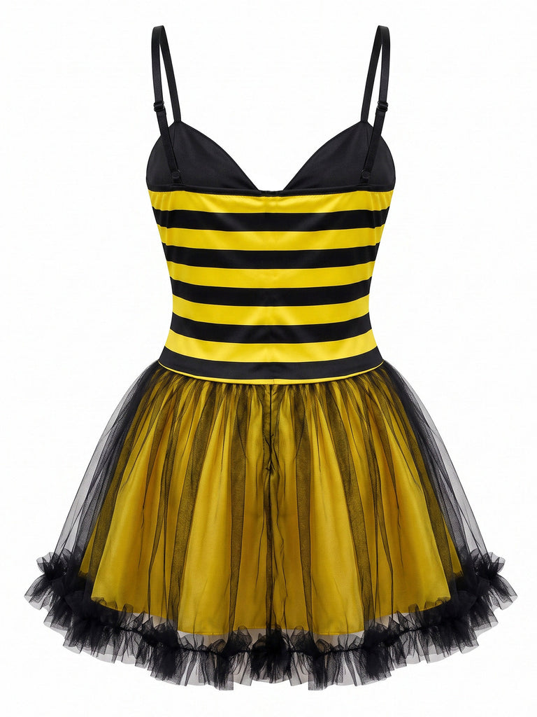 Abito Yellow And Black Anni '50 di Halloween Ape a Righe in Rete Patchwork 3