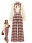 [Prevendita] Completo Rosso a Quadri Anni '70 con Camicetta con Fiocco e Pantaloni a Gamba Larga con Bretelle