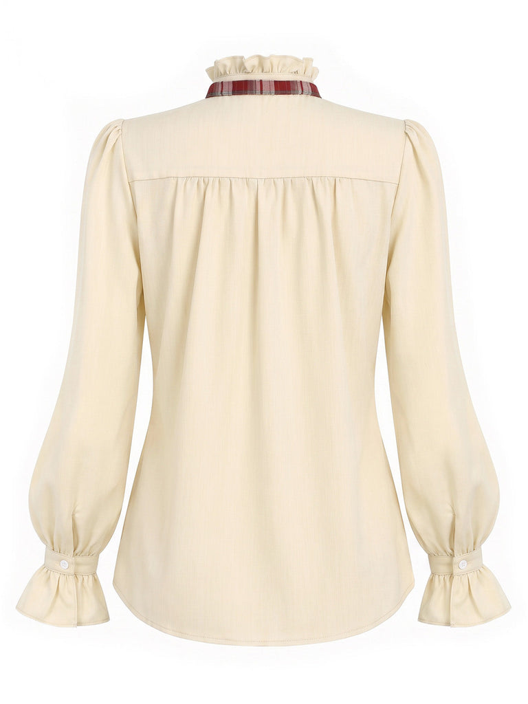 [Prevendita] Completo Rosso a Quadri Anni '70 con Camicetta con Fiocco e Pantaloni a Gamba Larga con Bretelle