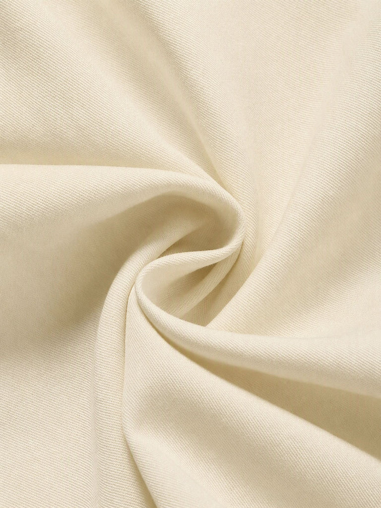 [Prevendita] Camicetta Beige Anni '70 a Quadri con Fiocco Collo a Volant e Maniche a Sbuffo