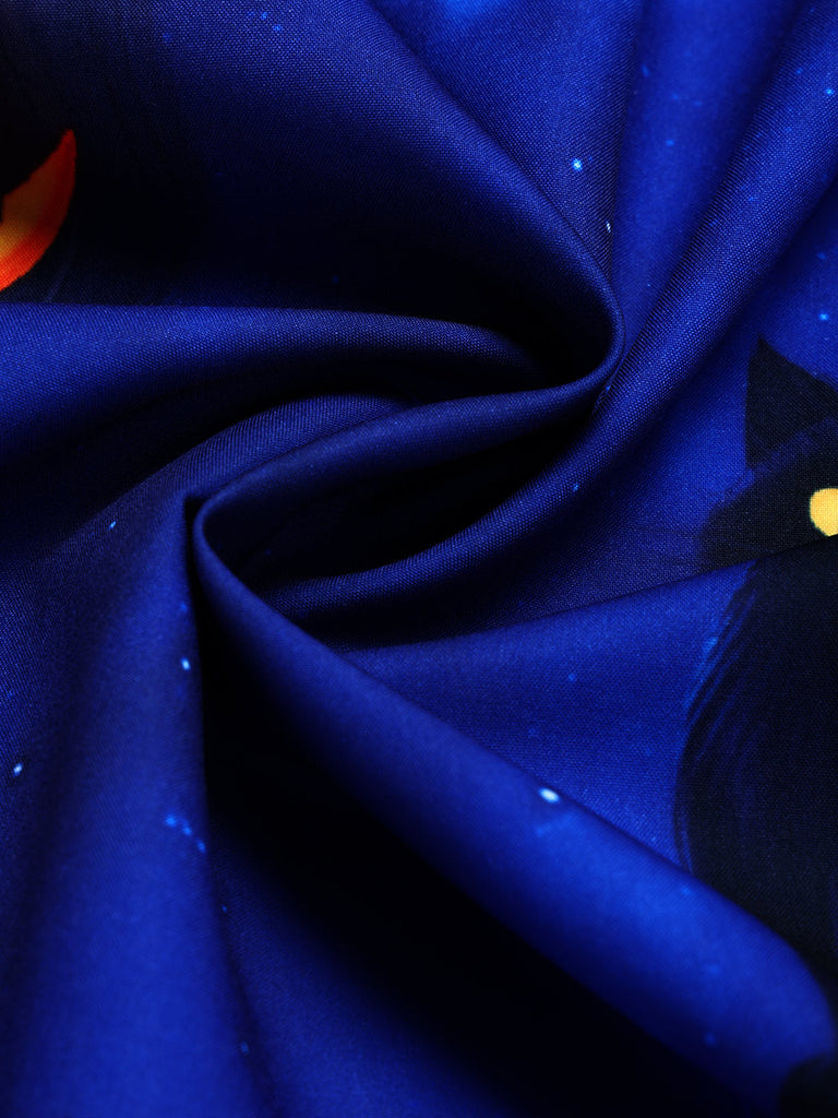 [Prevendita] Abito Salopette Blu Scuro Anni '40 di Halloween con Stampa Gatto e Zucca e Orlo in Pizzo 6