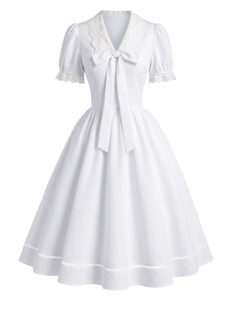 [Prevendita] Abito Anni '50 con Stampa Floreale e Corsetto e Fiocco Bianco 10