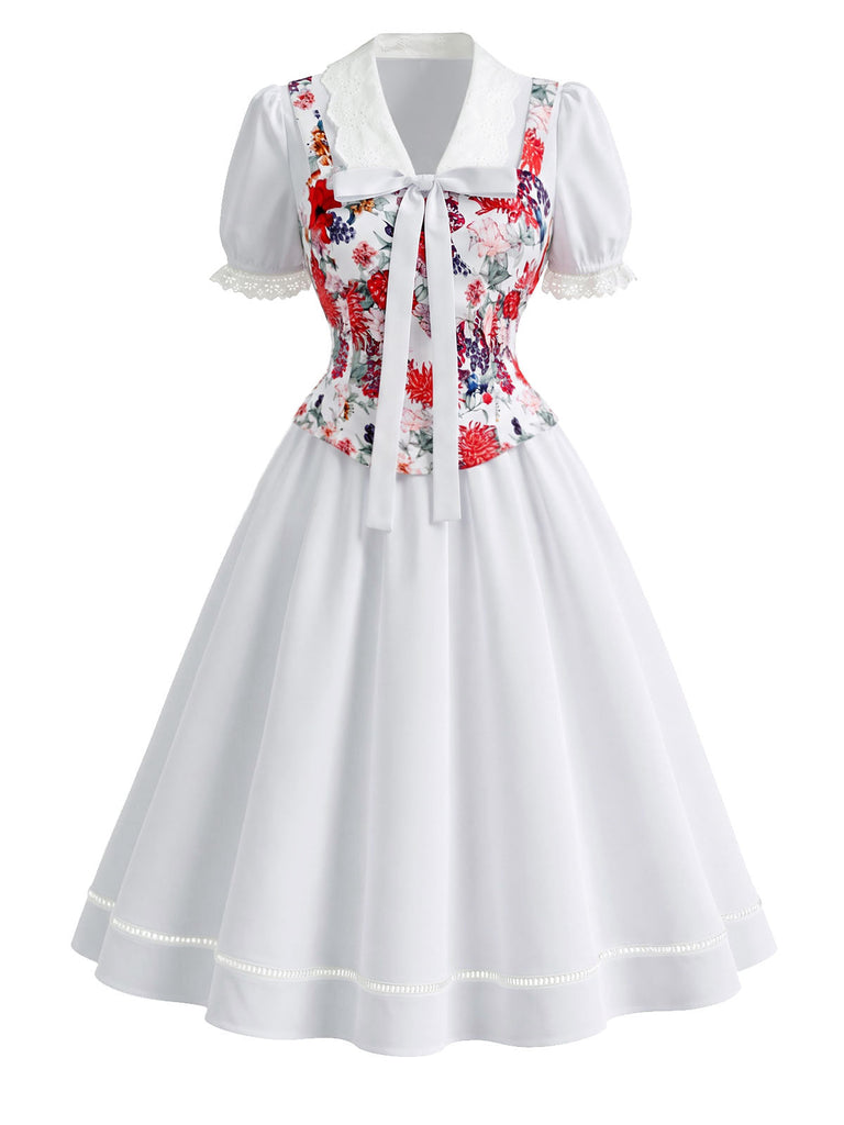 [Prevendita] Abito Anni '50 con Stampa Floreale e Corsetto e Fiocco Bianco 2