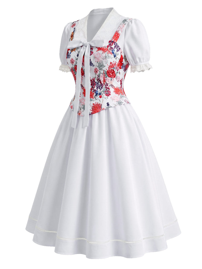 [Prevendita] Abito Anni '50 con Stampa Floreale e Corsetto e Fiocco Bianco 3