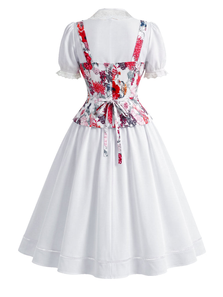 [Prevendita] Abito Anni '50 con Stampa Floreale e Corsetto e Fiocco Bianco 4