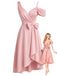 [Prevendita] Abito da cocktail anni '50 rosa monospalla con fiocco e linea A