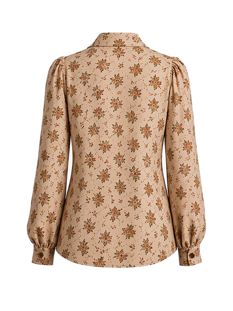 [Prevendita] 2PCS Completo con camicetta a stampa floreale multicolore e abito grembiule con tasche Anni '70 5