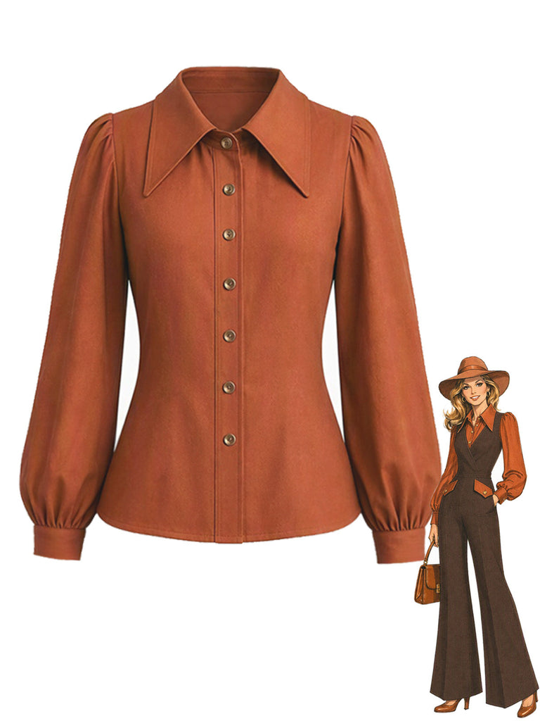 [Prevendita] Blusa anni '30 color ruggine con colletto a punta ampio e maniche a vescovo