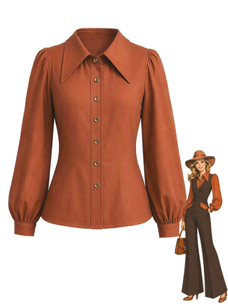 [Prevendita] Blusa anni '30 color ruggine con colletto a punta ampio e maniche a vescovo
