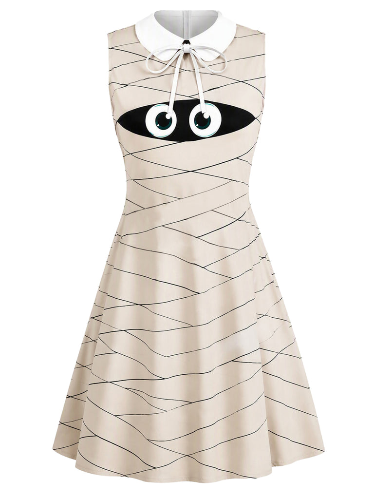 Abito Beige Anni '60 Halloween da Mummia con Colletto Peter Pan