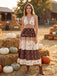 Abito Marrone Anni '70 Boho Floreale con Stelle e Luna Scollo All'americana e Corpino Arricciato 5