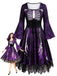 Abito Viola Anni '50 Gotico di Halloween Scheletro Bell Lungo Manica in Pizzo