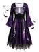 Abito Viola Anni '50 Gotico di Halloween Scheletro Bell Lungo Manica in Pizzo 4