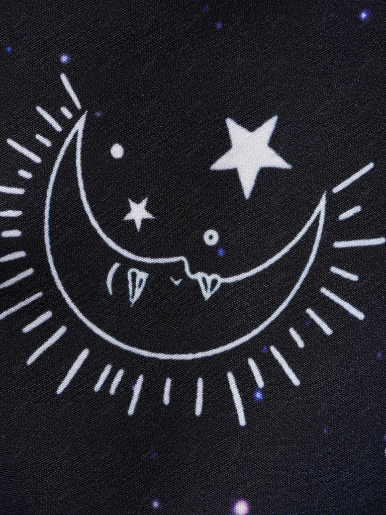 Abito Oro Anni '60 di Halloween con Stelle Luna Spalline Larghe e Linea A 11
