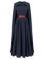 Abito da Regina Blu Navy Anni '70 con Mantella e Gonna Plissettata