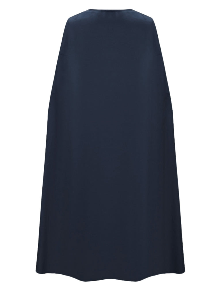 Abito da Regina Blu Navy Anni '70 con Mantella e Gonna Plissettata