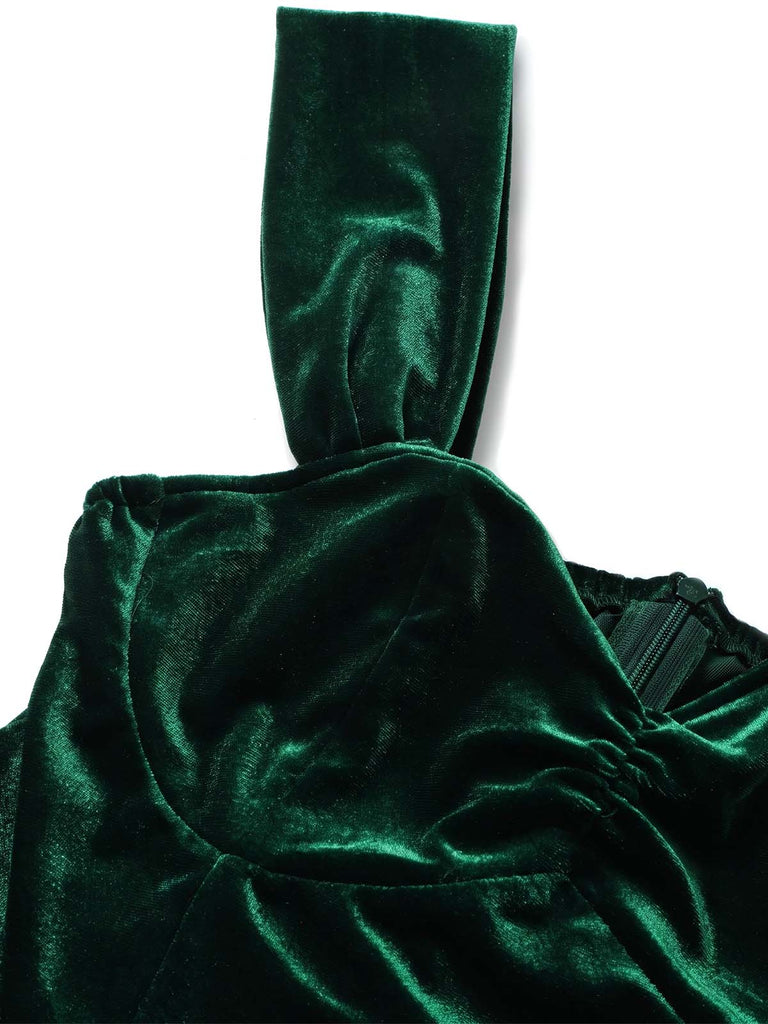 [Prevendita] Abito Verde Anni '50 in Velluto con Stampa Albero di Natale 5