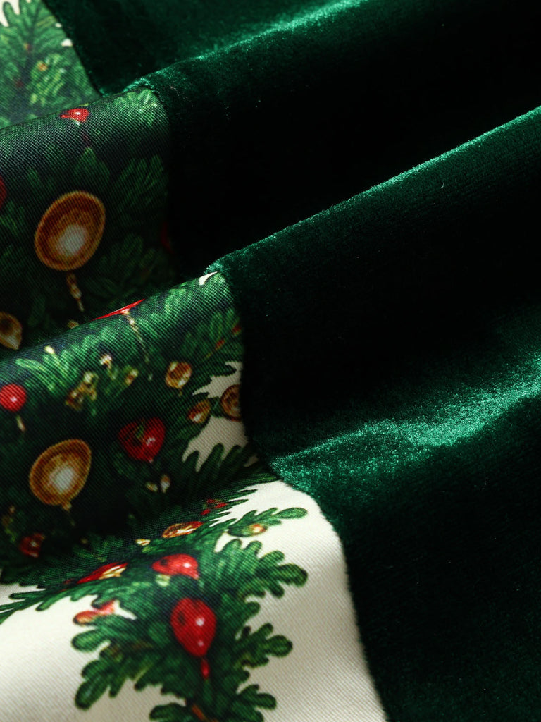 [Prevendita] Abito Verde Anni '50 in Velluto con Stampa Albero di Natale 7