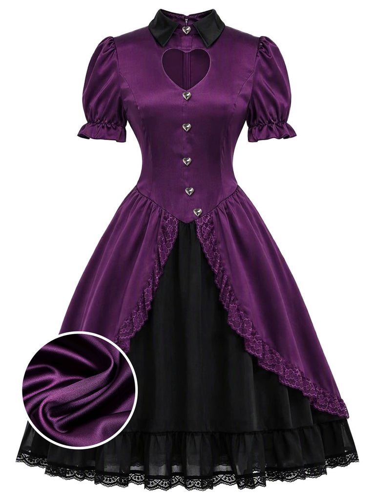 [Prevendita] Abito Gotico Lolita Viola Scuro Anni '40 in Raso con Cuore Intagliato