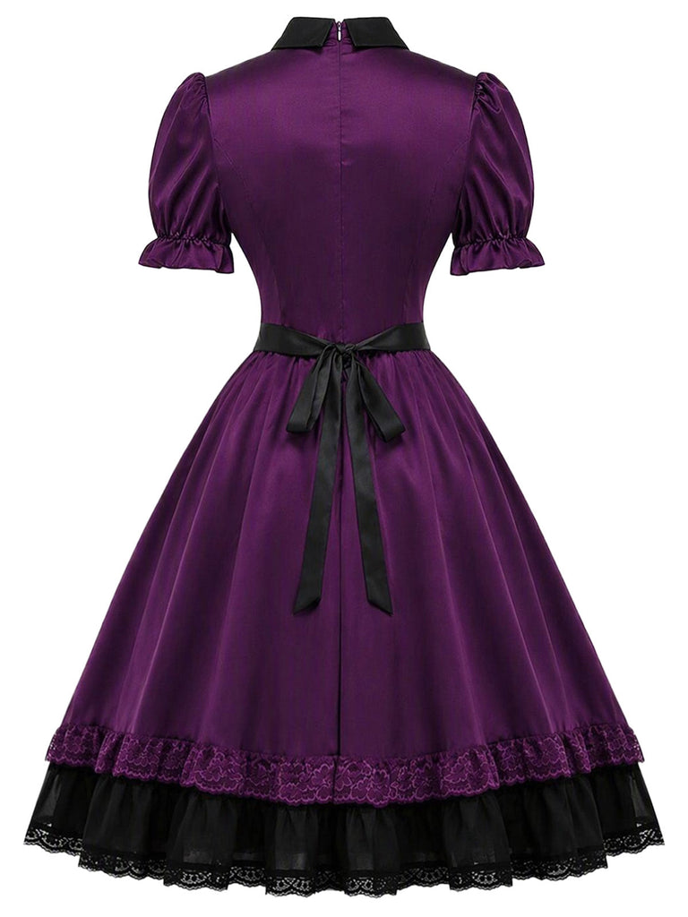 [Prevendita] Abito Gotico Lolita Viola Scuro Anni '40 in Raso con Cuore Intagliato 4