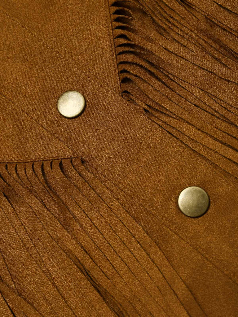 [Prevendita] Giacca Western Marrone Anni '70 in Camoscio Sintetico con Stelle e Frange