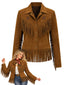 [Prevendita] Giacca Western Marrone Anni '70 in Camoscio Sintetico con Stelle e Frange