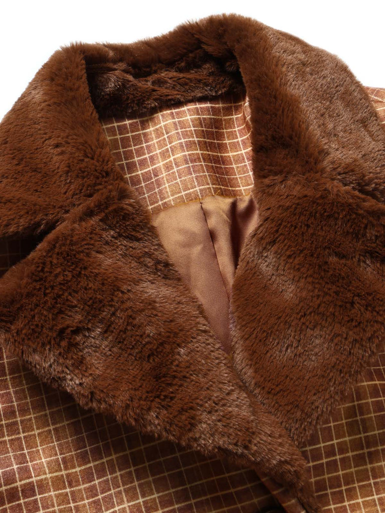 [Prevendita] 2PCS Set Marrone Anni '40 con Giacca Corta a Quadri in Ecopelliccia e Gonna 8