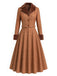 [Prevendita] 2PCS Set Marrone Anni '40 con Giacca Corta a Quadri in Ecopelliccia e Gonna 2