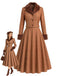 [Prevendita] 2PCS Set Marrone Anni '40 con Giacca Corta a Quadri in Ecopelliccia e Gonna