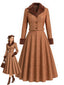 [Prevendita] 2PCS Giacca Corta Marrone Anni '40 a Quadri in Ecopelliccia e Gonna