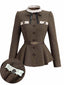 [Prevendita] Giacca Blazer Anni '40 a Spina di Pesce con Collo Alto Volant e Cintura