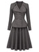 [Prevendita] 2PCS Top blazer anni '40 grigio scuro tinta unita con scollo a V e maniche lunghe e gonna 2
