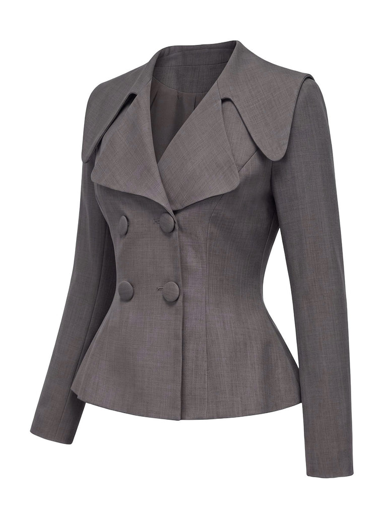 [Prevendita] 2PCS Top blazer anni '40 grigio scuro tinta unita con scollo a V e maniche lunghe e gonna 6