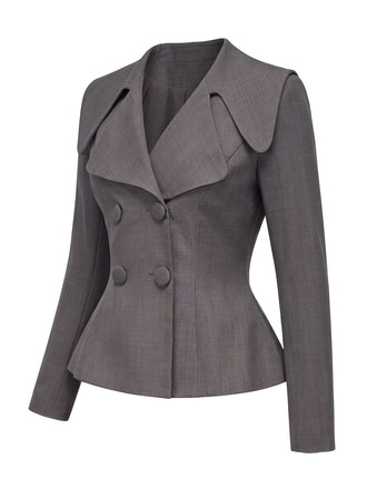 [Prevendita] Top blazer anni '40 grigio scuro tinta unita con scollo a V e maniche lunghe 2