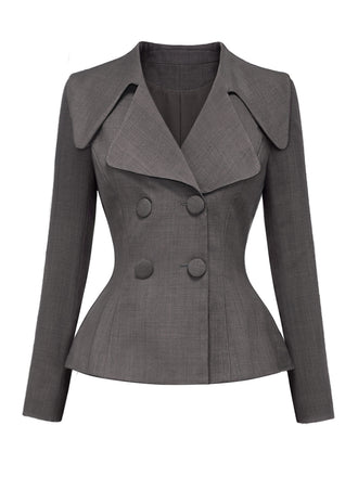 [Prevendita] Top blazer anni '40 grigio scuro tinta unita con scollo a V e maniche lunghe