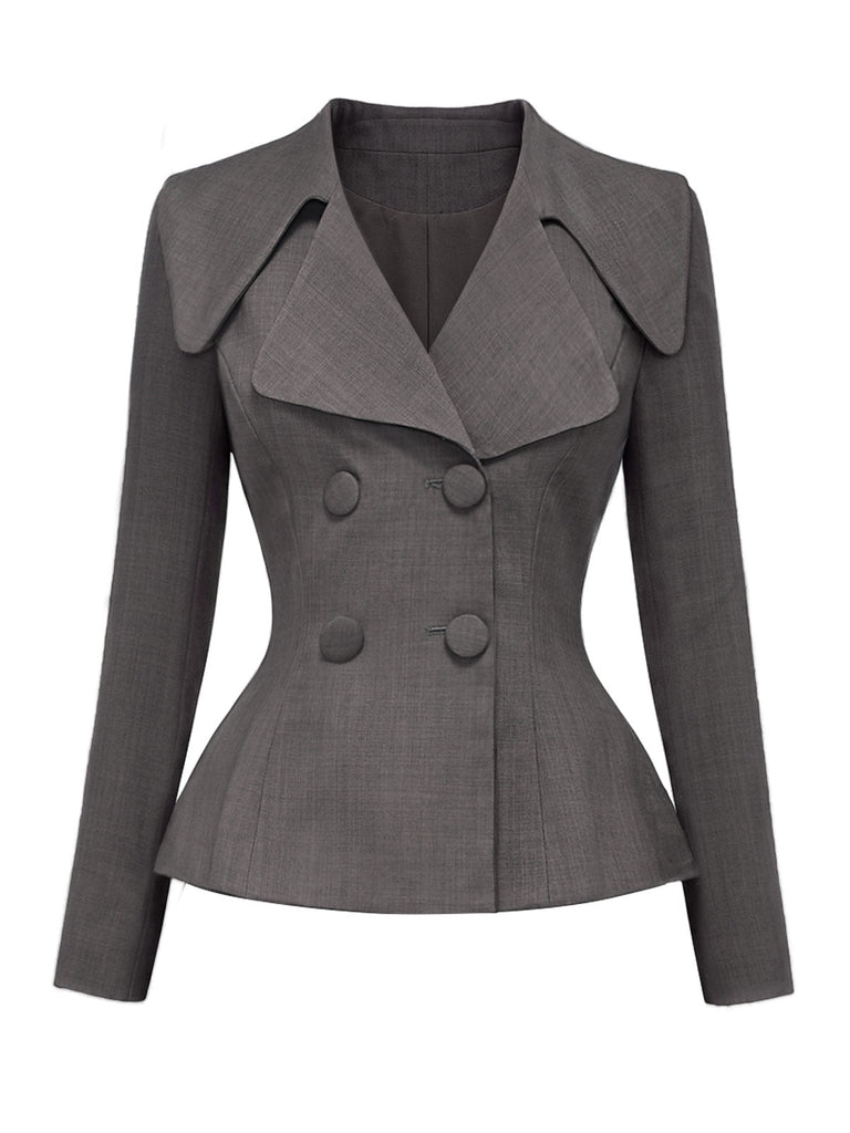 [Prevendita] 2PCS Top blazer anni '40 grigio scuro tinta unita con scollo a V e maniche lunghe e gonna 5